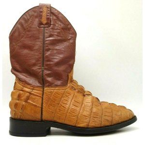 Rodeo Bravo Brown Caiman Tail Print Leather Cowboy Western Boots Men's 9.5